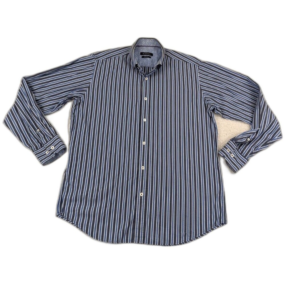 Bugatchi Men's Long Sleeve Button Down Shirt X-Large Classic Fit Accent Cuffs